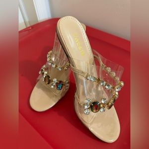 Clear Rhinestone Decor Chunky Heel Sandal